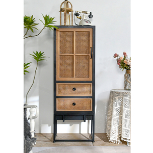 Nouvelle conception de buffet en bois et métal rustique de style ferme, salon, cuisine, rangement, 2 tiroirs, organisateurs, meubles - Product Image 1