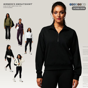 OEM Sweat-shirt <span class=keywords><strong>zippé</strong></span> à logo brodé personnalisé pour femmes 1/4 Sweat-shirt à capuche en coton Sweat-shirt à demi-fermeture éclair - Product Image 1