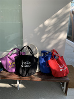 Sac fourre-tout en toile style coréen avec doublure en polyester, grande capacité, design à lettres, simple, décontracté, tendance, pour étudiants et shopping