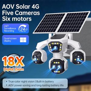 กล้องวงจรปิดรักษาความปลอดภัยแบบไร้สาย 20MP 5 เลนส์ พลังงานแสงอาทิตย์ ซูม 18 เท่า สำหรับใช้งานกลางแจ้ง นอกพื้นที่เชื่อมต่อระบบไฟฟ้า เหมาะสำหรับฟาร์ม ไซต์ก่อสร้าง ระบบตรวจสอบ CCTV ขายส่ง - Product Image 1