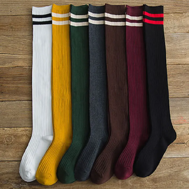 Factory wholesale hosiery fashion sexy over knee high socks women winter school girl striped long socks