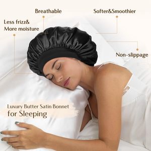 Fashion Wholesale Satin Silky Sleep <strong>Bonnet</strong> with Elastic Wide Band Double Layer Sleep Wraps Hair Cap <strong>Bonnet</strong> With Custom Logo - Product Image 4