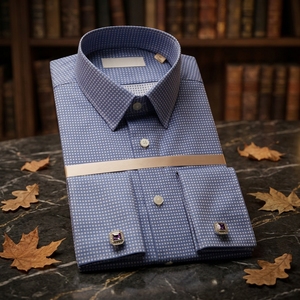 Camisas OEM/ODM para hombre Camisas de vestir <span class=keywords><strong>a</strong></span> <span class=keywords><strong>cuadros</strong></span> <span class=keywords><strong>azules</strong></span> Camisas de manga larga con puños franceses para hombre - Product Image 1