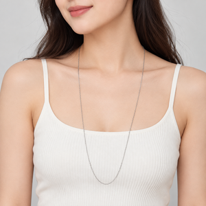 Collier long en acier inoxydable couleur argent 90 cm, collier à maillons fins avec un design minimaliste et sobre - Product Image 5