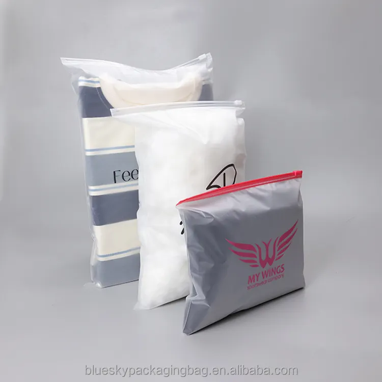 Bolsa de plástico con cremallera esmerilada con estampado de moda simple personalizado con máquina de logotipo, bolsa de embalaje de ropa