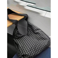 Sac à bandoulière unisexe en toile à carreaux, grande capacité, sac fourre-tout minimaliste de style urbain, fermeture à glissière, large sangle, sac hobo