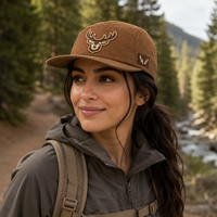 Casquette de camping style urbain Dobby en coton lavé, 5 panneaux, avec patch cerf, vintage, pour l'extérieur, cadeau, étiquette personnalisée, unisexe