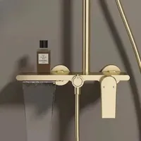 Système de douche thermostatique mural en laiton chromé pour hôtel, avec douchette à main, barre coulissante et haute pression, pour salle de bain complète