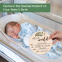 Panneau d'annonce de naissance « Hello World » en bois sculpté avec message pour bébé nouveau-né