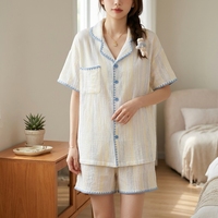 Ensemble de pyjamas en coton de lait extensible et respirant à carreaux, manches courtes, pour la maison
