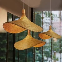 Lustre vintage en bambou et rotin, lampe suspendue au plafond, éclairage de salle à manger en rotin, suspension rétro, luminaire suspendu LED