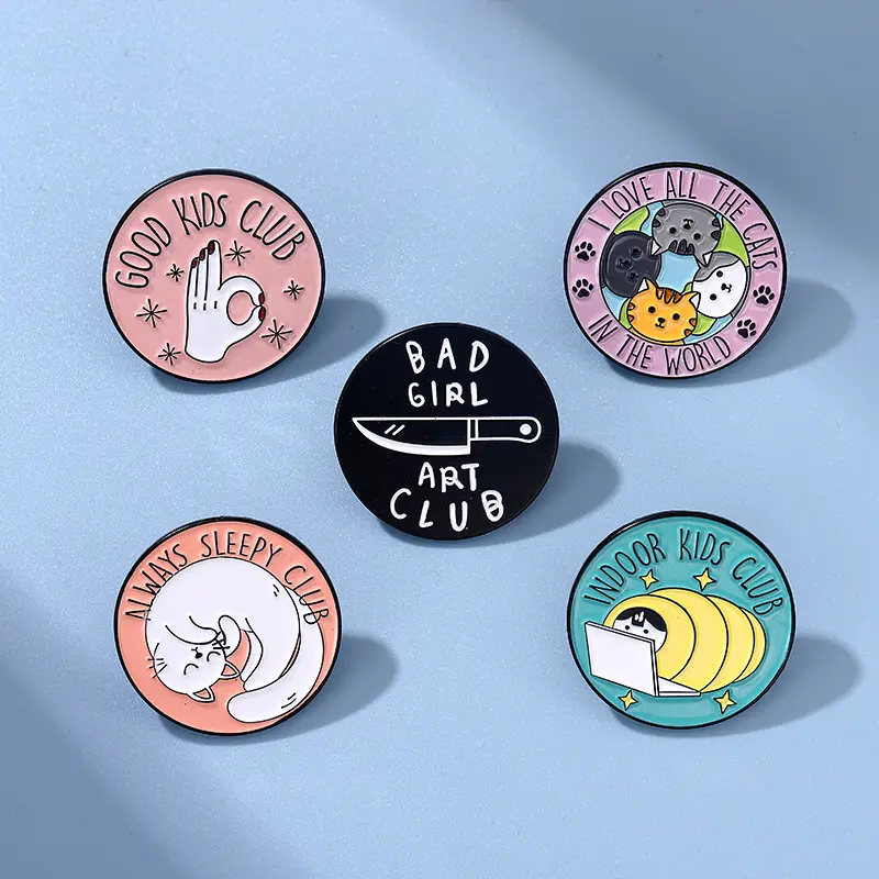 Cartoon Cat Club Fashion Personality English Letter Versatile Jewelry Alloy Cute Badges Enamel Pins