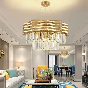 Luminaire Suspendu de Luxe <span class=keywords><strong>Led</strong></span> en Or Brossé pour <span class=keywords><strong>Salon</strong></span> Lustres en Cristal pour le <span class=keywords><strong>Salon</strong></span> - Product Image 2