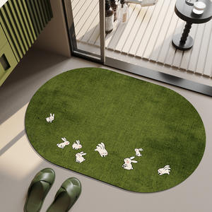 Tapis de bain en terre de diatomée, motif lapin de dessin animé ovale, absorbant et antidérapant, pour salle de bain, entrée, chambre à coucher, cuisine - Product Image 1