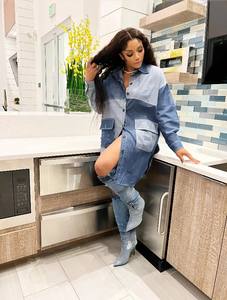 Nuovo Modello Dropshipping Abito in Jeans con Tasche Applicate Lavaggio Vintage Sexy a Maniche Lunghe Oversize per Donna - Product Image 2