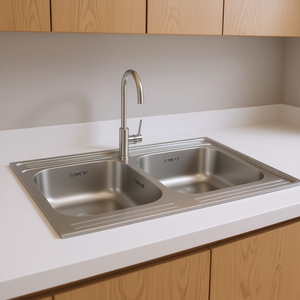 Lavello da Cucina in Acciaio Inox a Doppia Vasca 31.5x23.6x6.1 Sottotop con Rubinetto Design Contemporaneo - Product Image 2