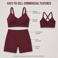 Ensemble de sport 2 pièces pour femme : Soutien-gorge de sport à bretelles réglables et short cycliste taille haute avec poches – Marque privée OEM ODM