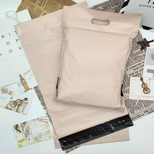 Recyclable Custom Logo Ecommerce Packaging Waterproof Mailers Clothing Express Beige <b>Plastic</b> Shipping Bags with Handle - Product Image 5