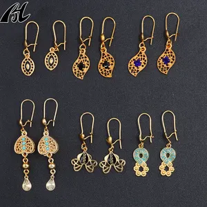 Wholesale Islamic Jewelry Brass Fancy Vintage Muslim Earrings Bohemian Long Dangle Arabian Gold Metal Earrings
