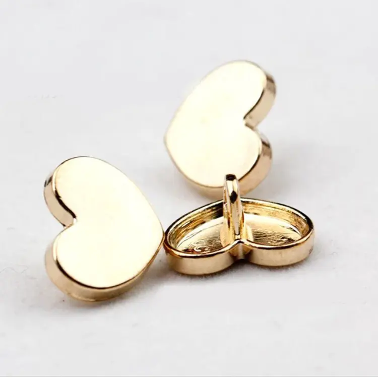 fancy decorative shiny gold color sewing shank metal heart button for clothes