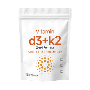 <span class=keywords><strong>D3</strong></span> Vitamini + K2 2'si 1 Arada Yumuşak Kapsüller - 5000 IU <span class=keywords><strong>D3</strong></span> ve 100 mcg K2, GDO'suz, Glutensiz ve Soyasız - 180 Yumuşak Kapsül OEM/ODM - Product Image 1