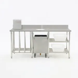 2024 Table de travail en acier inoxydable de cuisine multifonctionnelle commerciale personnalisable pour Restaurant avec poubelle
