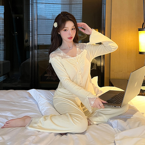 Coussin de poitrine non amovible automne et hiver nouveau pyjama femmes île velours <span class=keywords><strong>d</strong></span>écontracté maison vêtements costume - Product Image 4