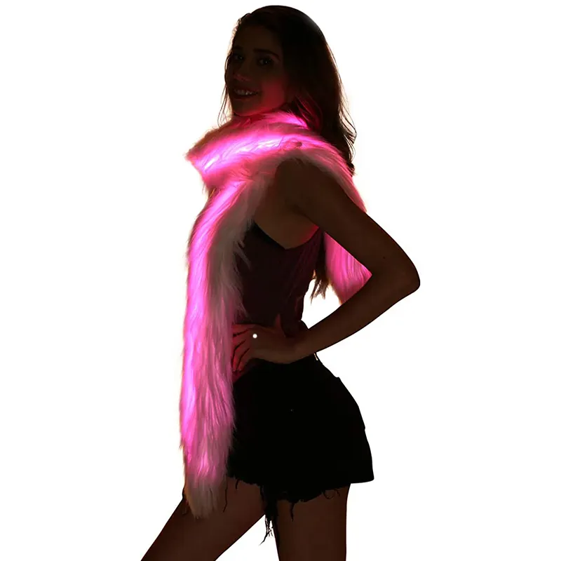 Led Scarf Light Up Fur Boa Glow Up Flashing Fun Novelty Scarves For Rave Accessory Clothing Man Costume Festival Party