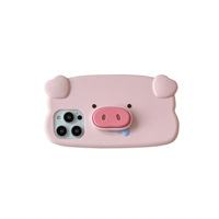 Coque de téléphone en silicone dessin animé cochon avec support coque arrière de protection antichoc souple pour iPhone 11 12 13 14 15 Pro Max