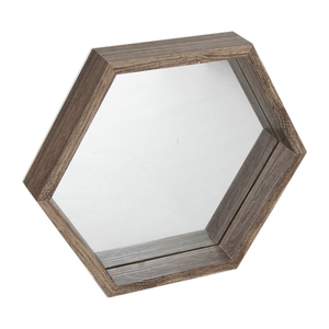 Antique Brass Decorative <strong>Wooden</strong> Hexagon <strong>Shelves</strong> with Black Glass High Quality Wall Mounted <strong>Mirror</strong> - Product Image 2