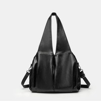 Sac fourre-tout vintage haut de gamme pour femme, couleur unie ; Nouveau sac à main en cuir souple PU grande capacité, fermeture éclair, élégant et polyvalent, style motard