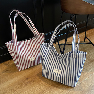 Tùy Chỉnh Thương Hiệu Tư Nhân Có Nhãn New Pháp Sọc Tất Cả Các Trận Đấu Công Suất Lớn Mua Sắm Vai Vải Bông Túi Cho Phụ Nữ Đi - Product Image 4