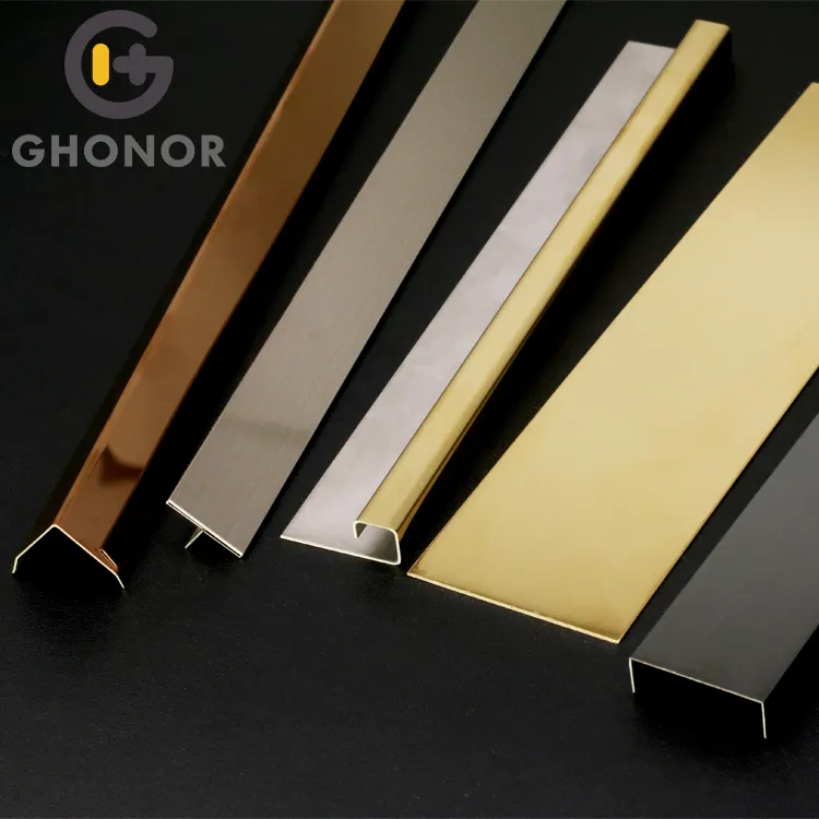 Giá bán buôn trang trí Bronze vàng thép không gỉ vàng đúc gạch cạnh góc trang trí Strips Trims