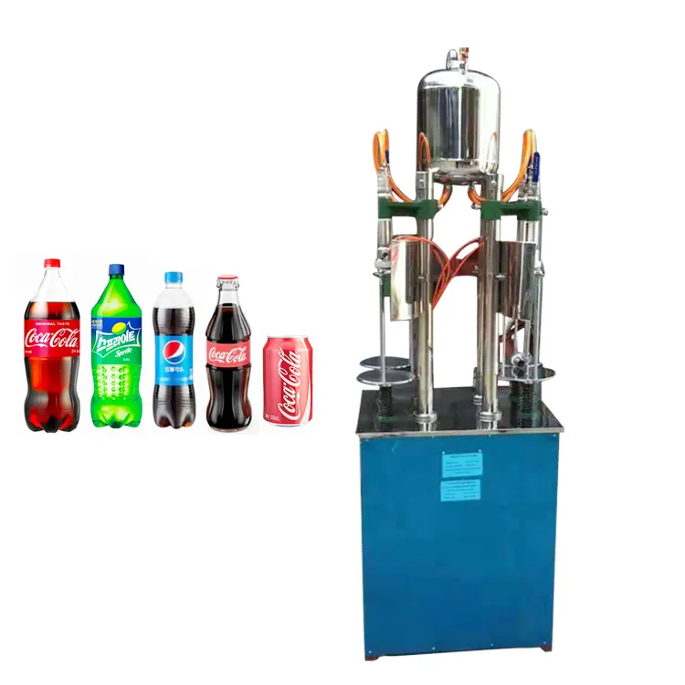 Small Manual Four Heads Sparkling Water Filler Equipment Carbonated Beverage Soft Drink Liquid Filling Machine