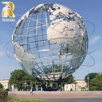 Sculpture de globe terrestre en acier inoxydable poli de grande taille RELONG, statue de la Terre en métal pour la décoration de jardin extérieur