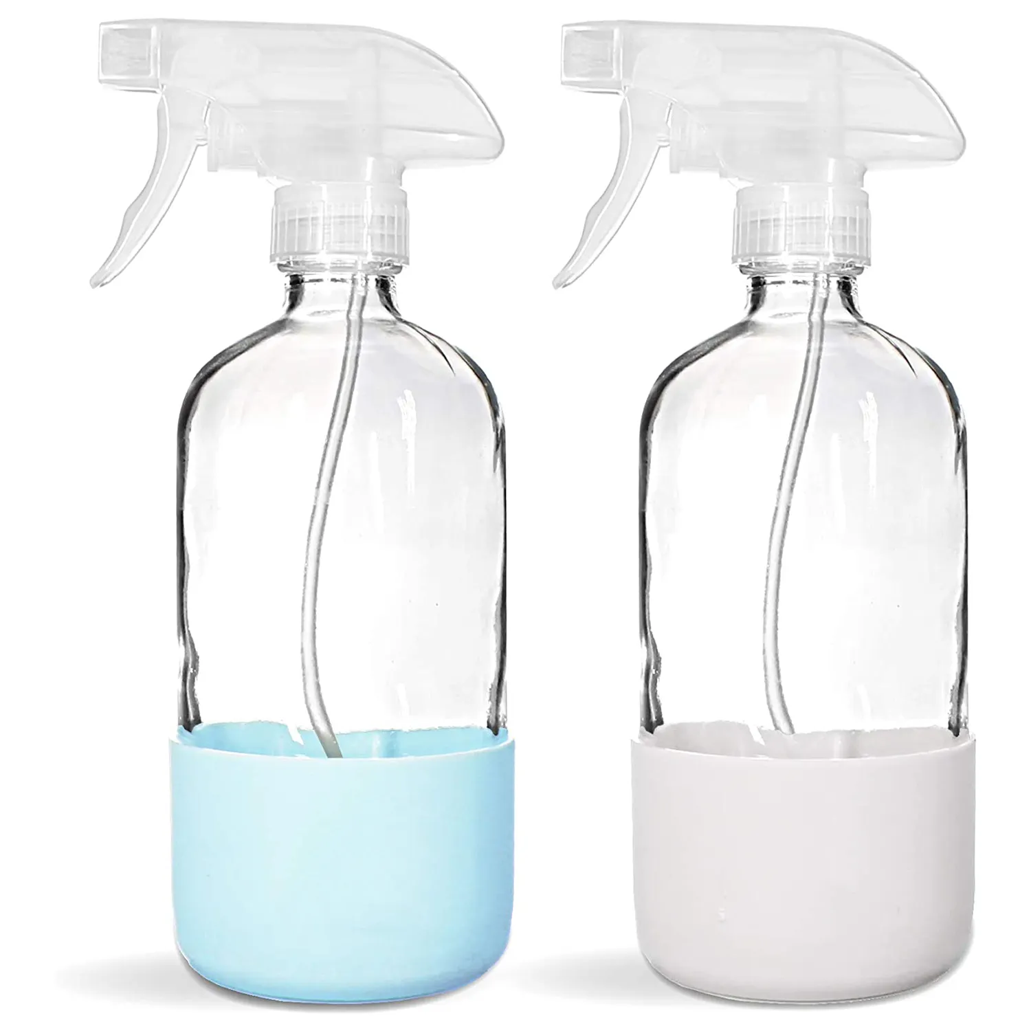 Garrafa spray vazia recarregável 16 oz, garrafa de vidro transparente com proteção de silicone da manga