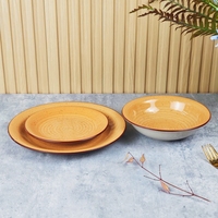 Service de table en porcelaine 18 pièces, style vintage, assiettes avec motif lignes imprimées pour fête