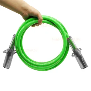 15ft Heavy-Duty Green ABS Coiled Trailer Cord Low Voltage with 7-Core PVC Insulated Pure Copper Conductor TPE Jacket for Truck