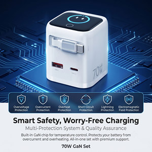 Chargeur rapide GaN 70W ultra-plat avec câble USB-C rétractable de 80 cm, adaptateur mural 3 ports PD3.1 pour téléphone et ordinateur portable <span class=keywords><strong>MacBook</strong></span> <span class=keywords><strong>Pro</strong></span> 16 pouces - Product Image 4