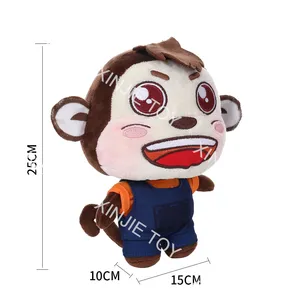 Mainan Boneka Monyet Bordir Kartun 25 Cm Mewah dengan Celana Suspender Disesuaikan Boneka Binatang Mainan Monyet Mewah