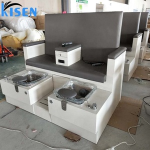 Kisen Beauty Nail Salon Furniture Grey Color Luxury Double Seats Pedicure Spa Manicure Chair with Foot Spa Led Light - Product Image 3
