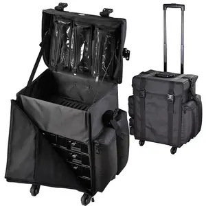 Oxford Rolling makyaj tren vaka yumuşak taraflı seyahat makyaj çantası 4 ayrılabilir tekerlek siyah makyaj bagaj
