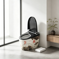 WC monobloc en céramique vintage avec motif fleur de lotus, toilettes de luxe rétro pour salle de bain, hôtel, villa