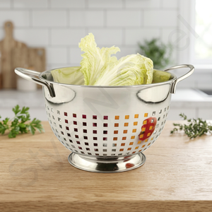 Square Punching Colander with Wire Handle Stainless Steel Colander Food Container Indian Deep Colander with Base Handle - Product Image 1