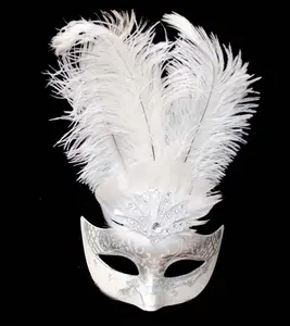 Eco-friendly DIY a buon mercato del prodotto centrotavola bianco piuma maschera piuma veneziana per la decorazione della festa di carnevale