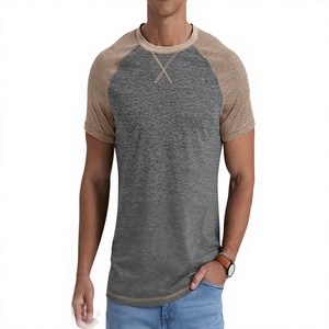 Men's <b>Raglan</b> Sleeve Solid Cotton Jersey T-Shirt O-Neck Regular Fit Casual <b>Top</b> Contrast Trim Color Blocked Design - Product Image 1