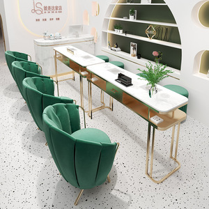 Table de manucure de luxe haut de gamme sur mesure avec lampe de séchage, mobilier de salon de manucure, ensemble de bureaux et chaises pour une ou deux personnes - Product Image 1