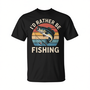 Camiseta I'd Rather Be Fishing de manga corta con cuello redondo, ropa informal unisex para adultos - Product Image 3