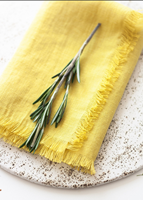 Ensemble de serviettes en lin jaunes à franges, serviettes en tissu de lin brillant, serviettes en lin douces pour mariage
