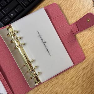 New Premium PU Leather Durable Gold <b>Ring</b> Custom Linen Small Travel Planner Cover Minimalist Budget <b>Binder</b> <b>A6</b> With Zipper Pocket - Product Image 3